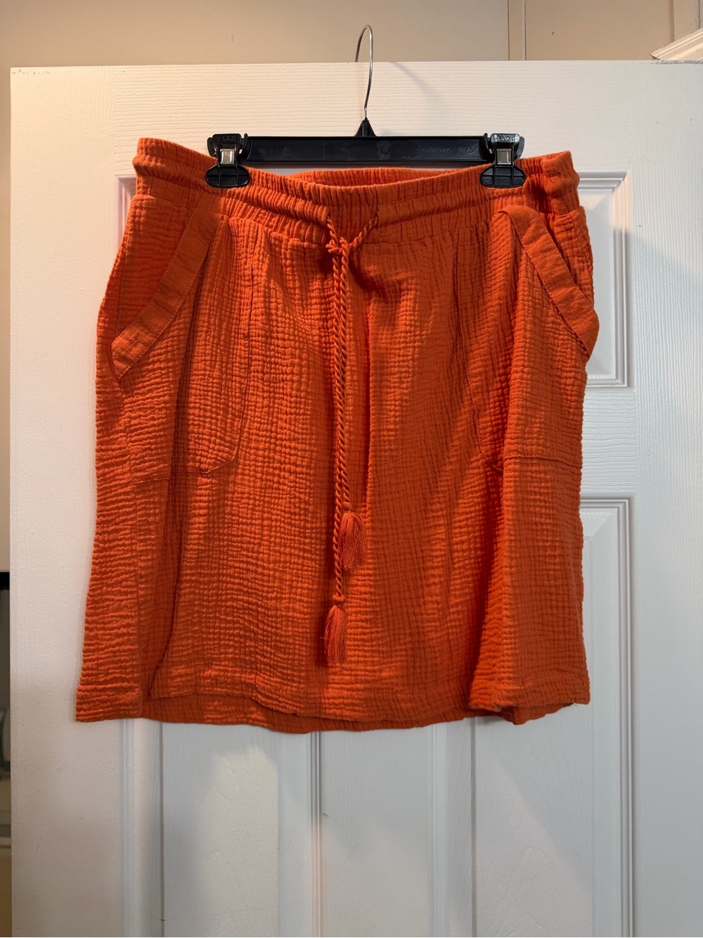 Cato Bright Orange Textured Drawstring Mini Skirt